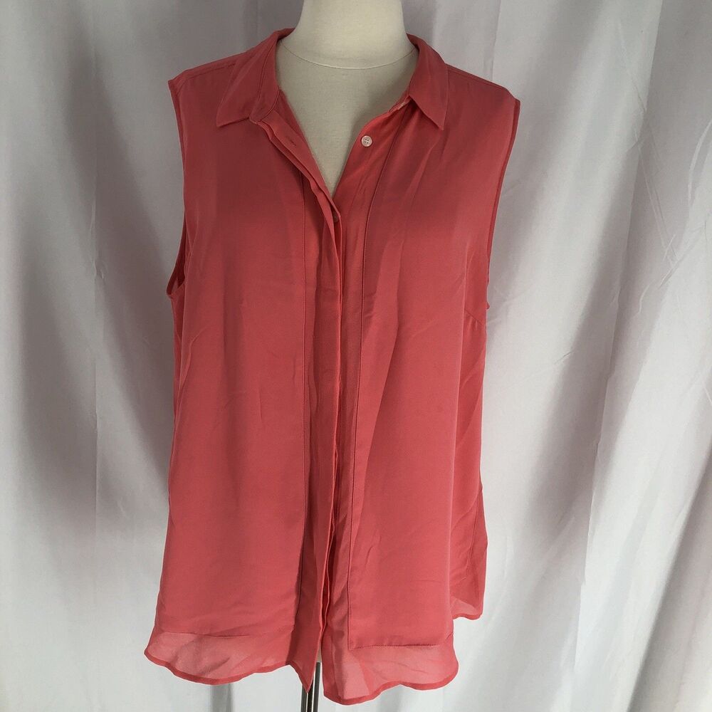 Halogen Women's Sleeveless Pleated V-Neck Button Blouse Coral XL